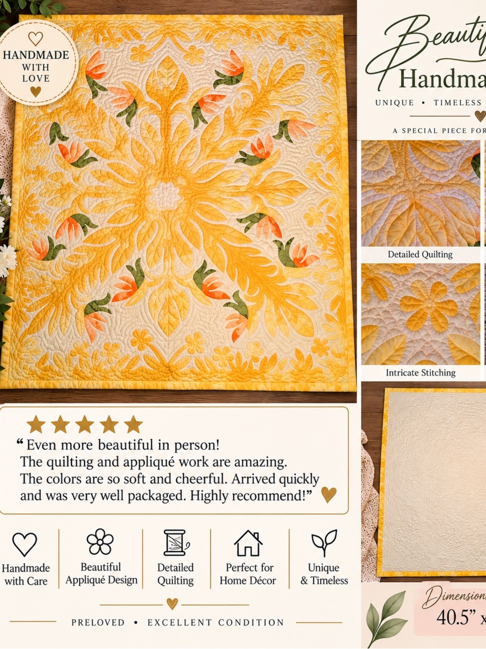 Handmade Vintage-Style Floral Quilt